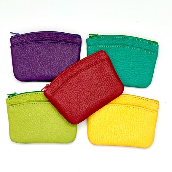 NWOT BRIGHTLY COLORED LEATHER COIN PURSE/MONEY/CARD HOLDER, HANDMADE IN MEXICO - Picture 7 of 11